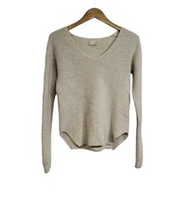 Aritzia Wilfred Free Wolter Oatmeal Merino Wool V Neck Waffle Knit Sweater Sz S