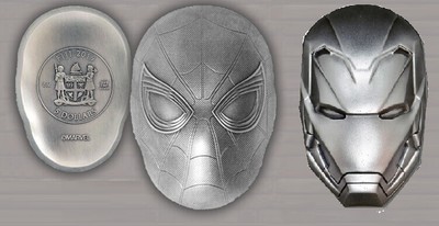 SPIDER MAN MASK Marvel 2 Oz Silver Coin 5$ Fiji 2019