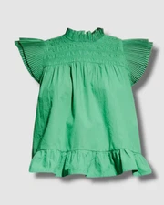 $175 Love The Label Women's Green Poppy High-Neck Ruffle Top Size XS