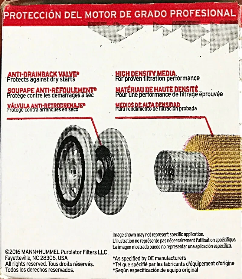 Filtro de aceite de motor Purolator OEM 15208-65F0E para Nissan Infiniti NUEVO Foto 3 de 4