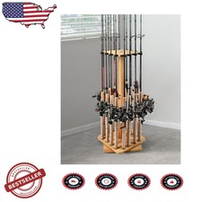 Durable Wood Fishing Pole Storage Rack - Orga...