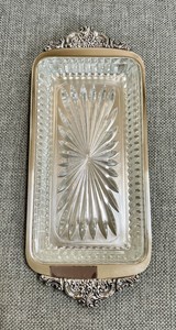 1940 BAROQUE WALLACE MIDCENTURY ORNATE APPLIED BUTTER DISH W/ Original GLASS