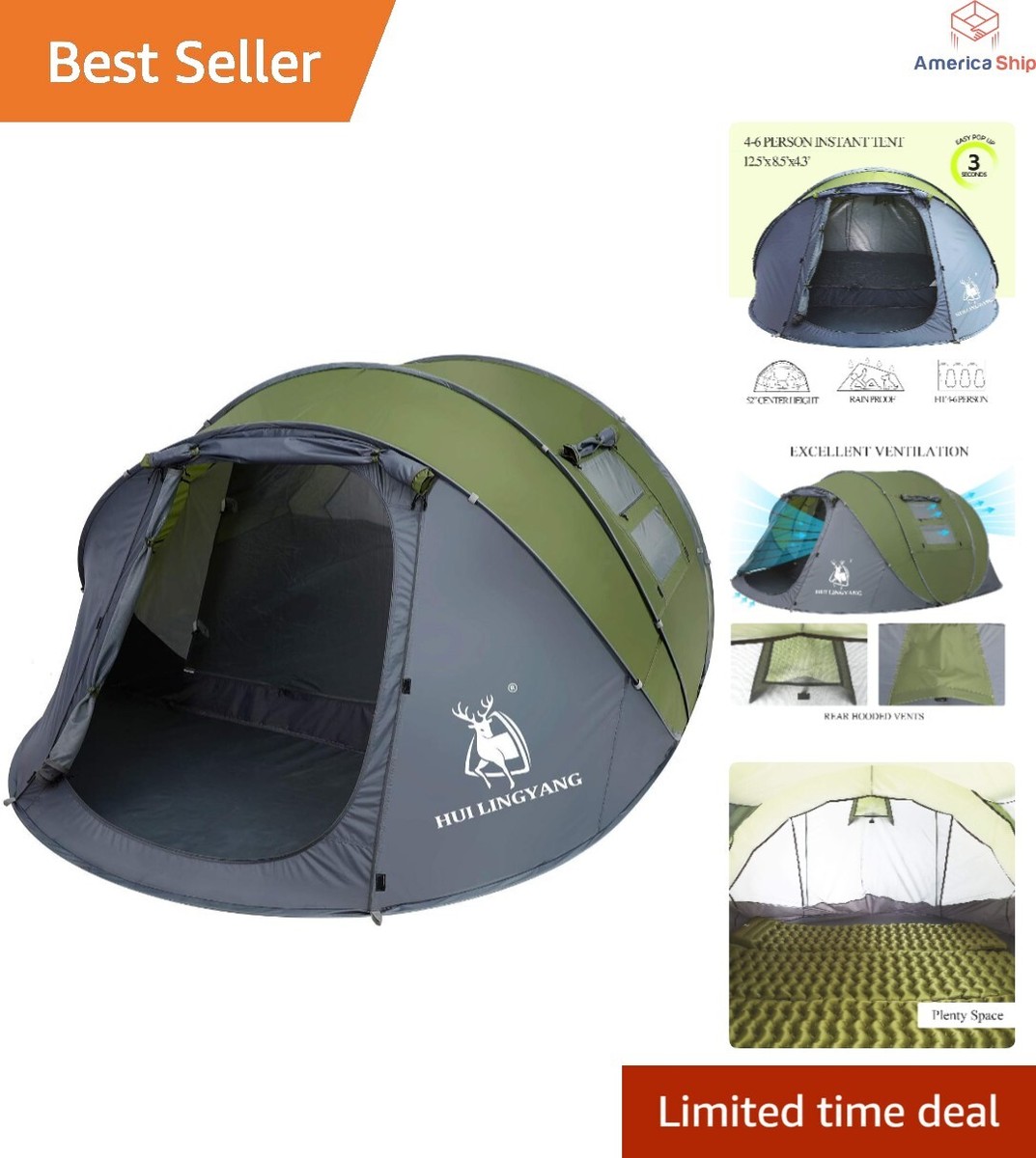 Easy Pop Up Tent Waterproof, Double Layer, Instant Setup