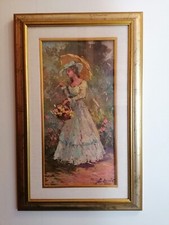 Renato Damiani - l'attesa - signora con fiori e ombrello - no Tirinnanzi o Rosai