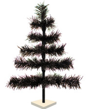 18'' Black Christmas Tree Tinsel Feather Style Holiday Tree 1.5FT Table-Top