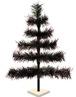 18'' Black Christmas Tree Tinsel Feather Style Holiday Tree 1.5FT Table-Top