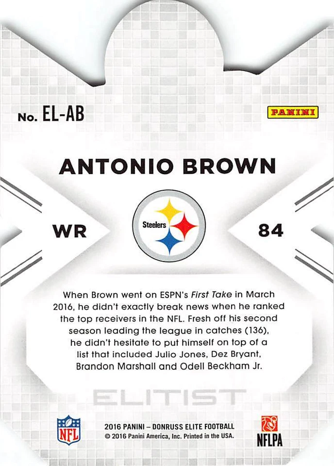 2016 Panini Elite Antonio Brown Elitist Die-Cut Insert #EL-AB NM/MT STEELERS - Image 2 of 2