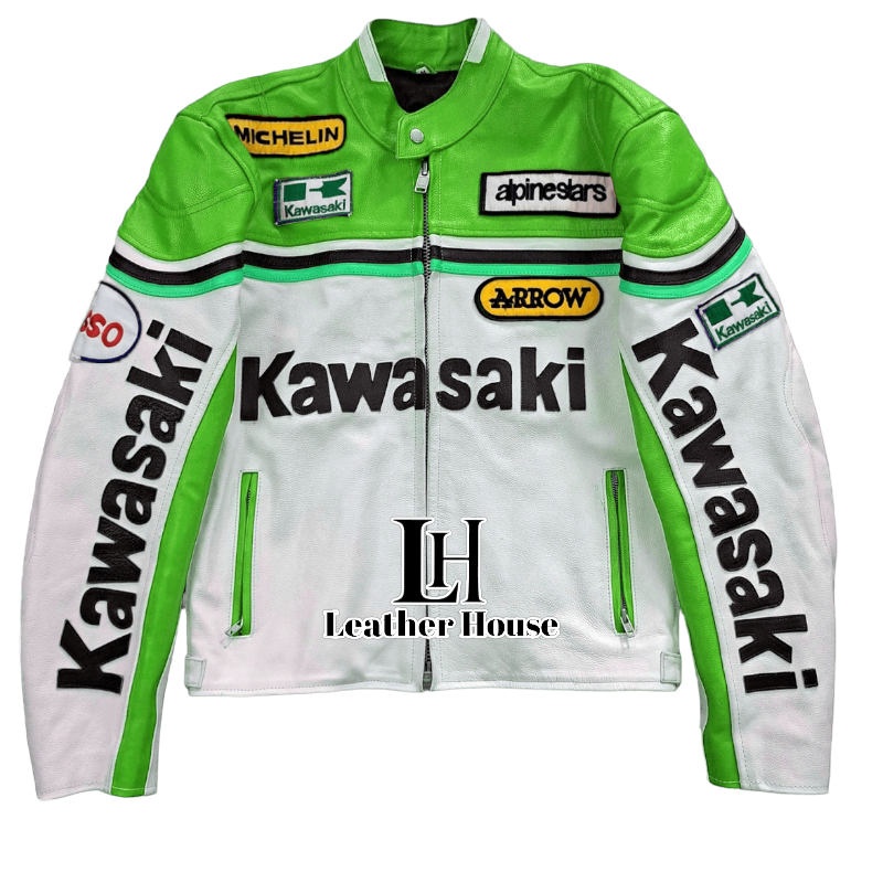 Men Kawasaki Leather Jacket Vintage Rarer Racing Motorcycle Biker
