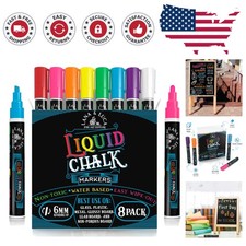 Kid-Safe Multicolor Liquid Chalk Markers - Easy Clean 6mm Dry Erase Pens, 8 Pack