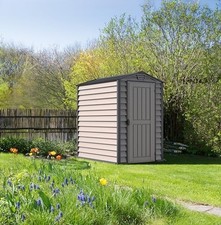 Plastic Garden Storage Shed 6x3ft Waterproof Vinyl Outdoor Tool Shed with Floor
