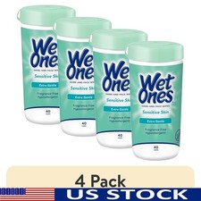 Sensitive Skin Hand Wipes Fragrance Free Hypoallergenic 40 Wipes Canister Travel