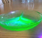 VTG Uranium Glass Green Cameo/ Ballerina 3-Part Relish Dish Footed, Handle Tabs