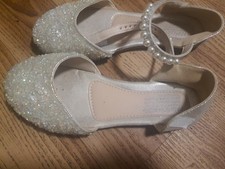 Fashion Kid Girls Silver Glitter Beaded Mary Jane Flats Ankle Buckle Strap 3