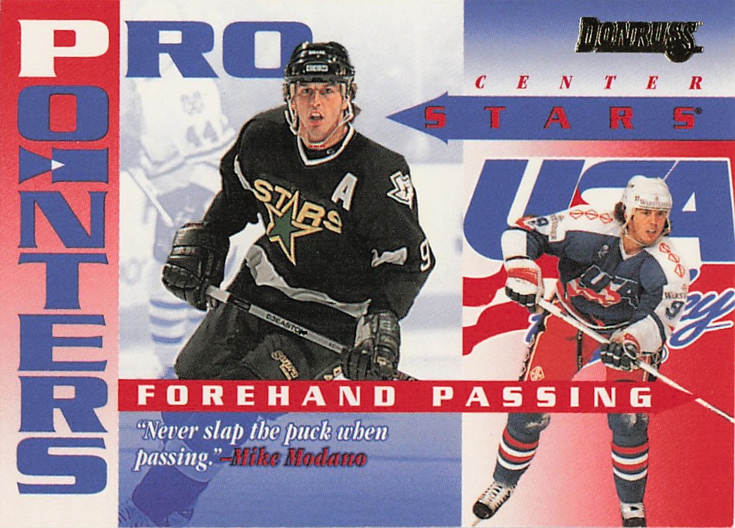 1995-96 Donruss Pro Pointers Mike Modano Forehand Passing hockey insert #8 HOF