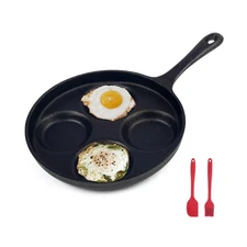 4-Cup Cast Iron Fried Egg Pan 9.5” Pancake Pan Burger Omelet Cooker Griddl