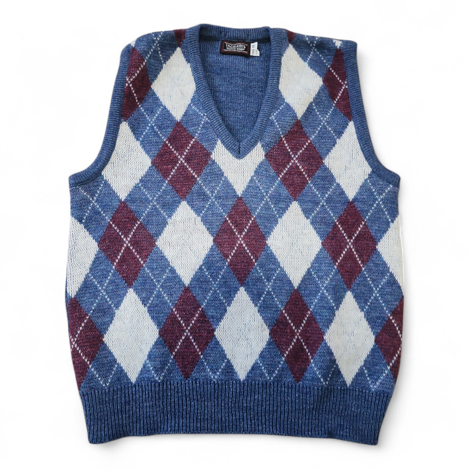 Vintage 80s Ingrams Mens Shop Argyle Diamonds Wool Blend Sweater Mens Size M USA