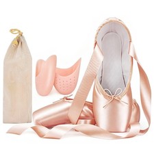 IJONDA Adult Ballet Pointe Shoes for Girls Women with Toe Pads and Mesh Bag 7