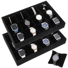 2 Pcs Velvet Watch Tray Jewelry Organizer, 12 Grid Stackable Velvet Watch Tra...