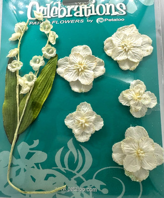 Celebrations Paper Flower by Petaloo Lily Valley, Layered Hydrangeas cream 6 pc