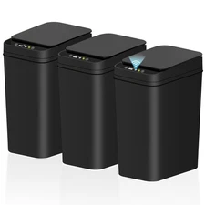 jinligogo 3-Pack 2.6 Gal Touchless Bathroom Trash Can with Lid - Motion Sensor
