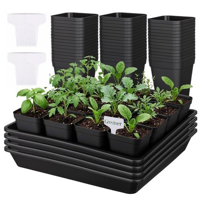 4PCS Starting Trays 12 Inch, 60PCS 2.7 Inch Sturdy Seedling Pots with Drain H...