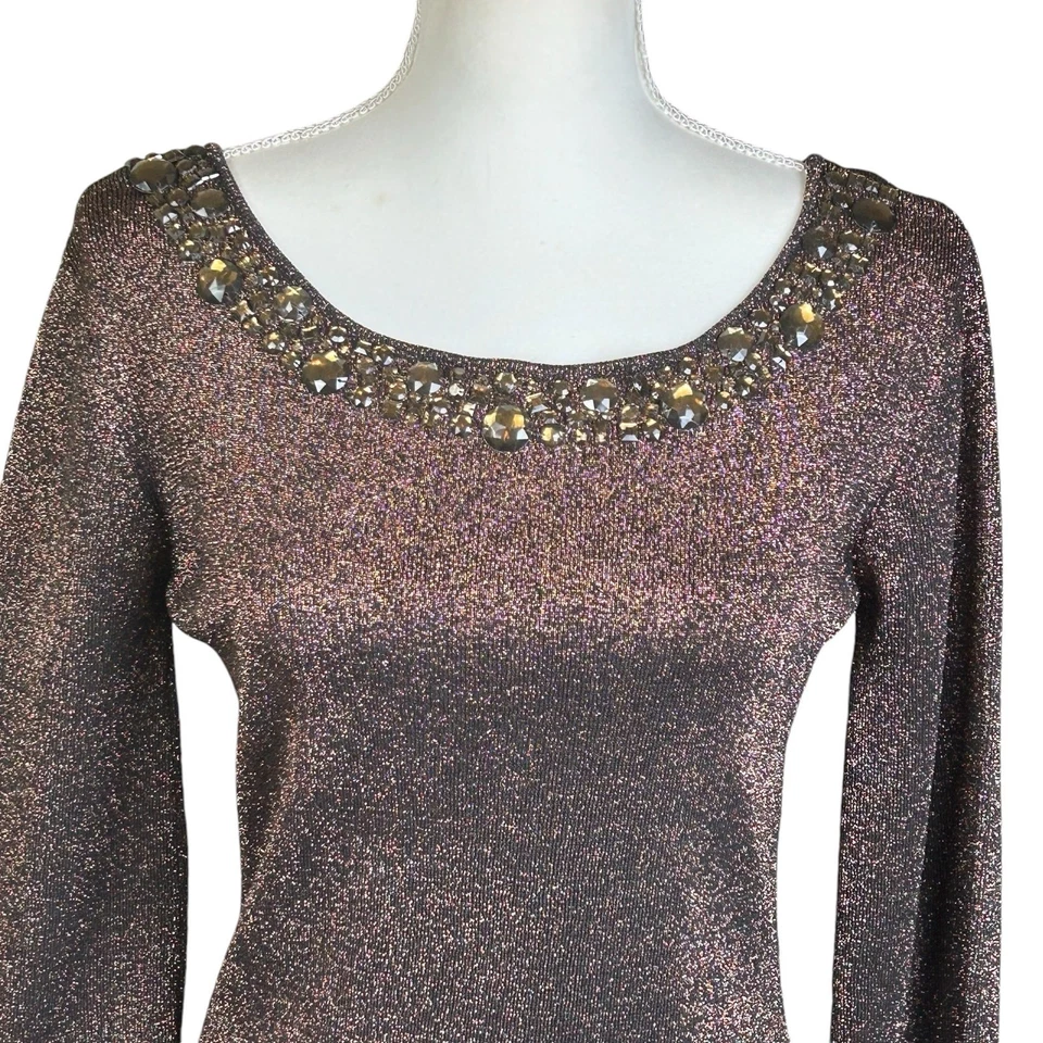 Joseph A. мерцающий верхний женщин средний медный коричневый украшенный драгоценными камнями шикарный официальный блузка - Изображение 4 из 4