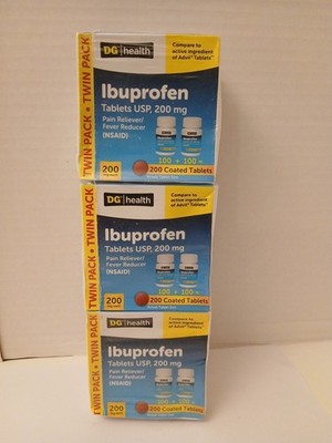 THREE Ibuprofen 200 mg Pain Reliever/Fever Reducer 200 Tablets Each 600 Total