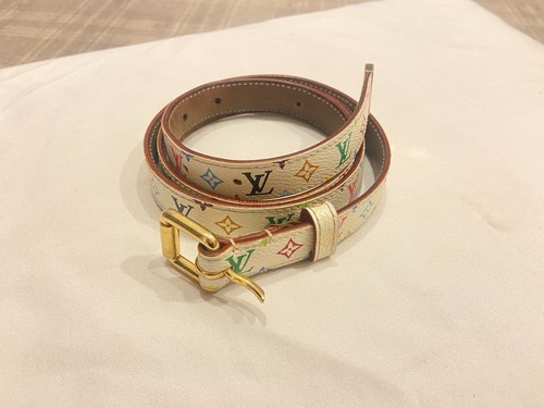 Authentic Louis Vuitton Multicolor Monogram Coated Canvas Leather Skinny Belt