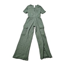 Zara Women's Size 10 Jumpsuit Short Sleeved Knit Contrasting Textured Green