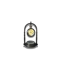 Handmade Antique Brass Table Clock with Nautical Maritime Compass Base