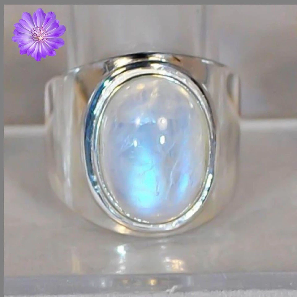 Anillo de joyería de plata de ley 925 hecho a mano con piedras preciosas de luna arco iris todos los tamaños Foto 2 de 4