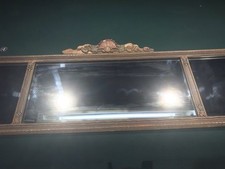Antique Vtg 3 Panel Nurre Wooden Wall Mantle Mirror 53 34 X 17 12 X 1