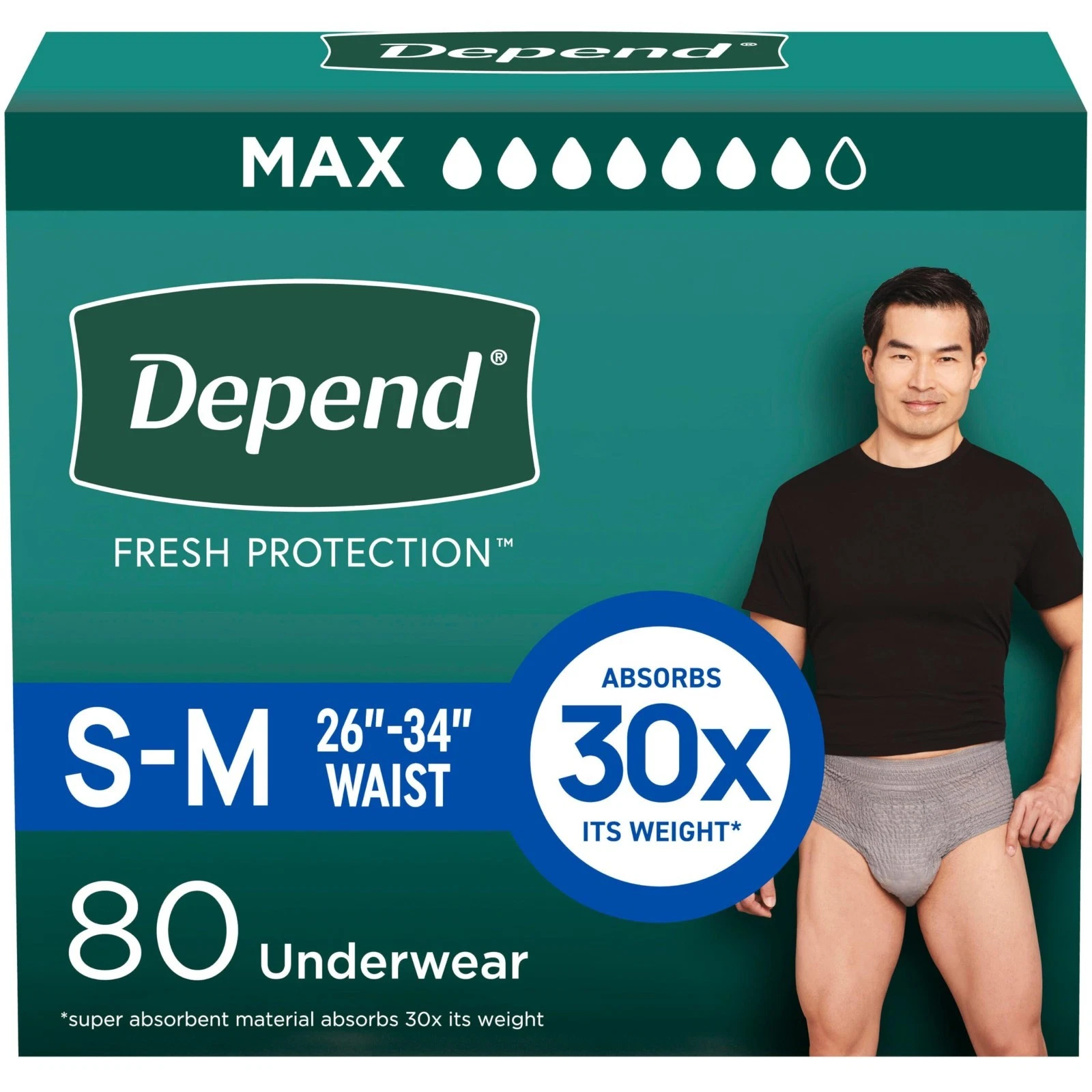 Depend Fresh Protection Incontinence Underwear for Men, Adult Diapers, S/M,80 Ct