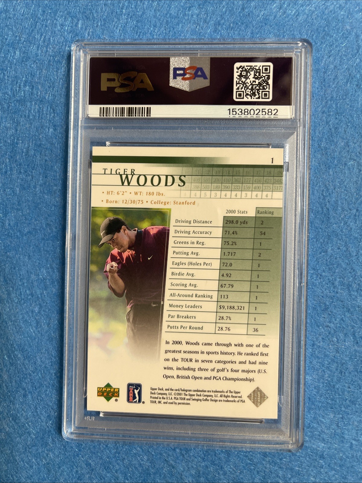2001 Upper Deck - Tiger Woods #1 (RC) PSA GRADED view 2