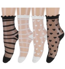 4 Pairs Lace Socks Women, Sheer Socks Black Ruffle Thin Lace See Through Tran...