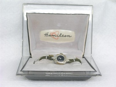 MID-CENTURY 1950'S 10K WHITE GOLD FILL HAMILTON WATCH W/ ATOMIC BOX, RUNNING!