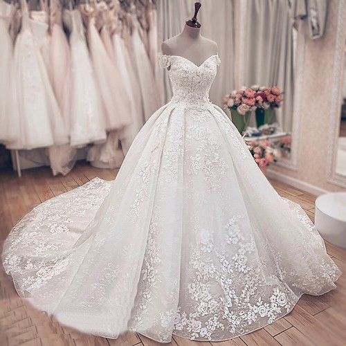 Off Shoulder Applique Lace Wedding Dresses Bridal Ball Gowns Sweetheart Custom  - 第 1/10 張圖片