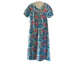 carriage court house dress size XS blue cotton floral short sleeve vintage