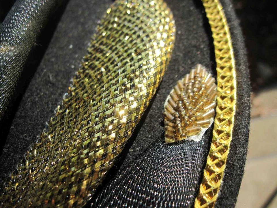 Deborah New York 100% Wool Black Gold Mesh Beaded Leaves Sunday Church Hat USA - Image 4 of 4