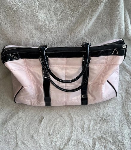 Baby Pink Duffle Bag Travel Gym Purse Faux Patent Leather Shabby Chic Glenda - Picture 2 of 24
