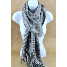 New NWT Boutique Burgundy & Black Herringbone Tassel Fringe Scarf Unisex