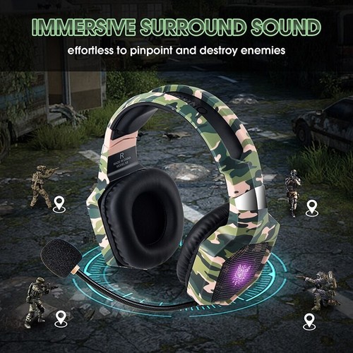 Casque Audio Gamer Led Camouflage filaire Microphone Pour Ps4 Xbox Pc switch - Photo 7/20
