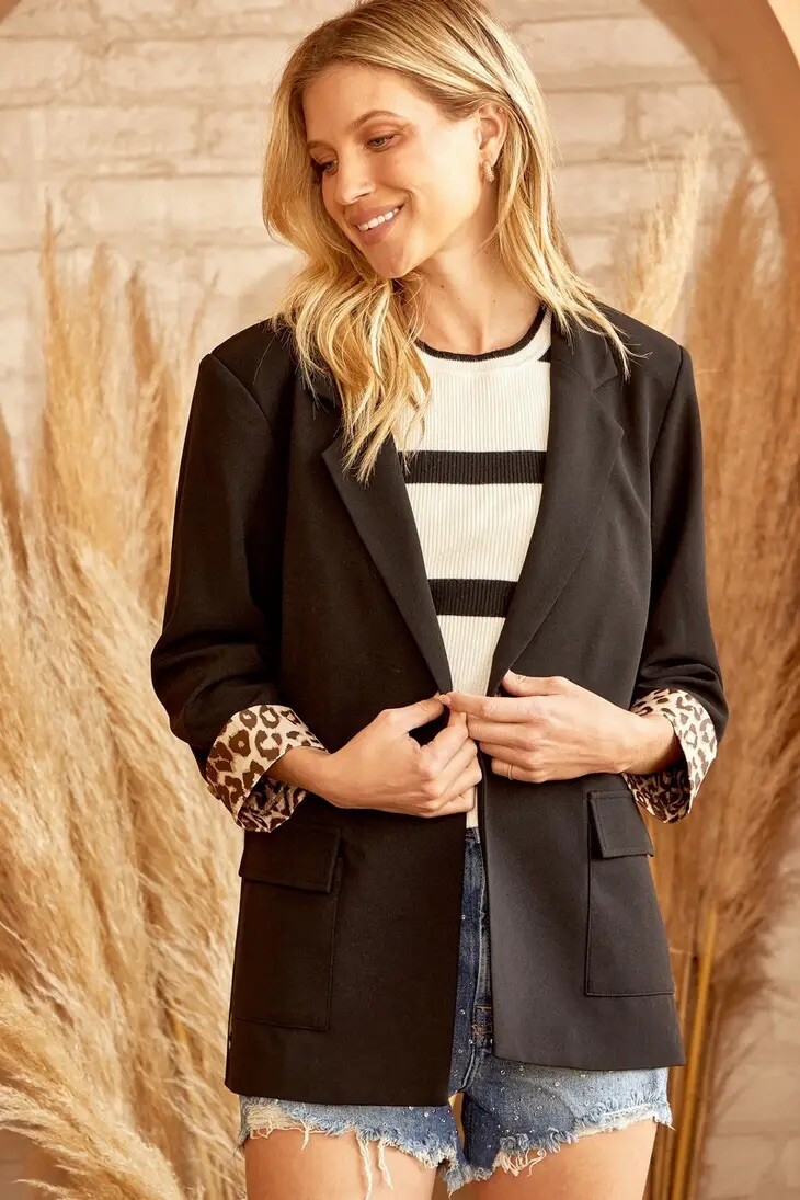 Andree by Unit Womens Woven Blazer with Leopard Print Contrast | eBay
