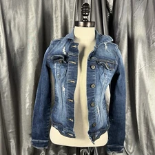 G By Guess Cropped Denim Jacket Women's S Stretch Holes Button Down Pockets