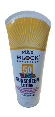 SHIPS N 24 HOURS-MAX-BLOCK Kids Sunscreen Lotion-SPF-50-Waterproof Kids-RARE-NEW