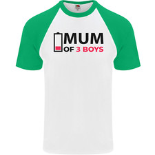 Mum of Three Boys Funny Mothers Day Mens S/S Baseball T-Shirt