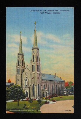 1949 Cathedral of the Immaculate Conception Fort Wayne IN Allen Co Postcard
