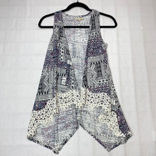 Self Esteem Womens Vest sz S Blue Aztec Open Lightweight Lace Lined Hi Low Hem - Picture 21 of 24