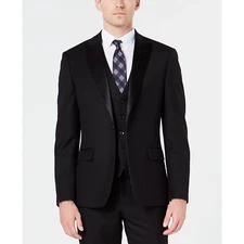 RYAN SEACREST DISTINCTION Black Slim-Fit Stretch Regular Tuxedo Jacket SZ 40 