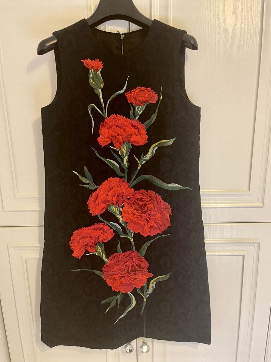 Rare Dolce & Gabbana Brocade Carnation Black Red Floral Silk